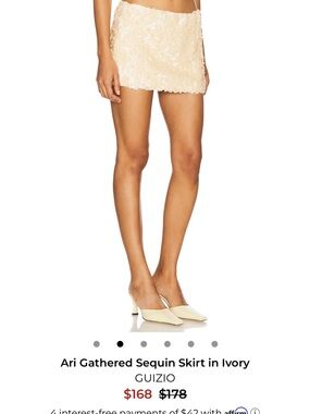 GUIZIO Ari Gathered Sequin Mini Skirt in Ivory